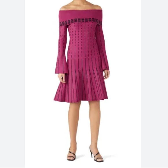 Prabal Gurung Women Striped Off Shoulder Dress Size 0 Knit Long Sleeve Preppy - Picture 1 of 14